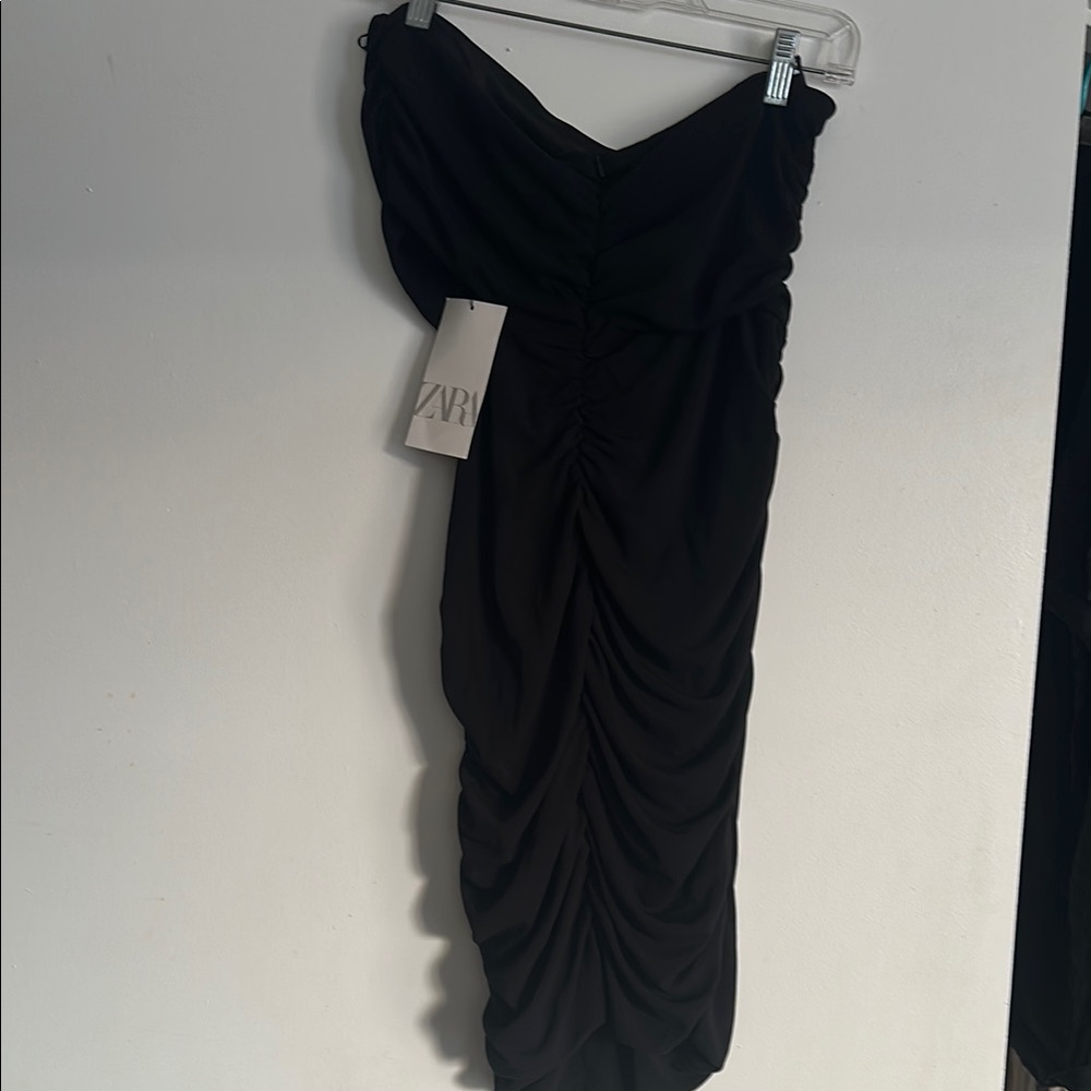 NWT Zara Black Draped Women's Dress with cut out - Picture 3 of 3